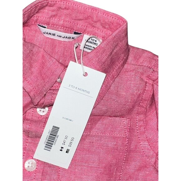Janie & Jack Linen & Cotton Rolled Sleeve Button Down Shirt Sz 3-6 Months Boys R - Picture 5 of 9